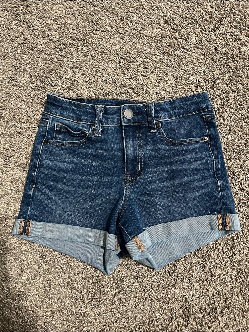 Aeropostale hi-rise midi denim shorts medium wash sz 00